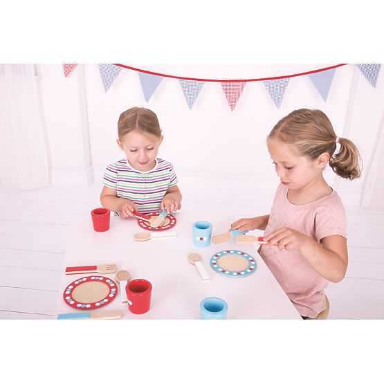 Bigjigs Toys Wooden Dining Set with Polka Dots