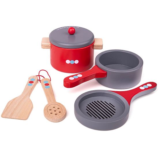 Bigjigs Toys Wooden Dish Set with Polka Dots