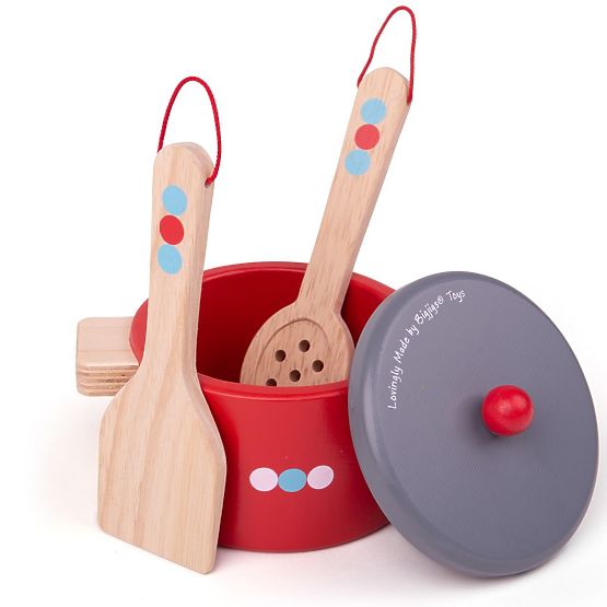 Bigjigs Toys Wooden Dish Set with Polka Dots