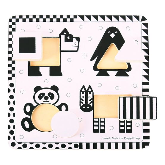 Bigjigs Toys Wooden insert puzzle black and white shapes 1