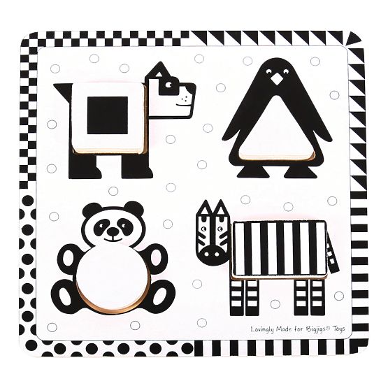 Bigjigs Toys Wooden insert puzzle black and white shapes 1