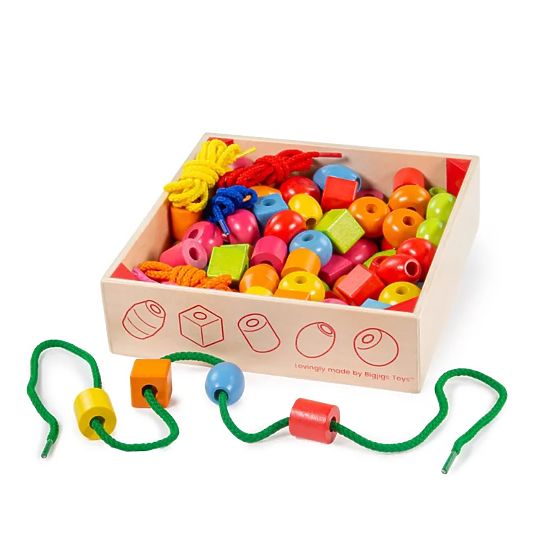 Bigjigs Toys Wooden string beads in a jar