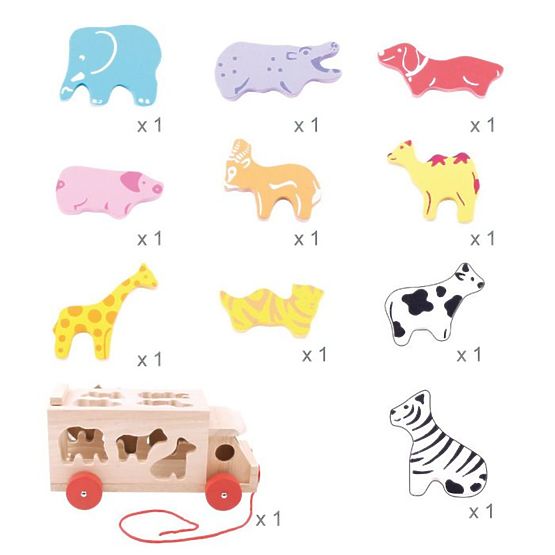 Bigjigs slot machine, truck with animals
