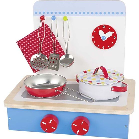 Blue stove with accessories