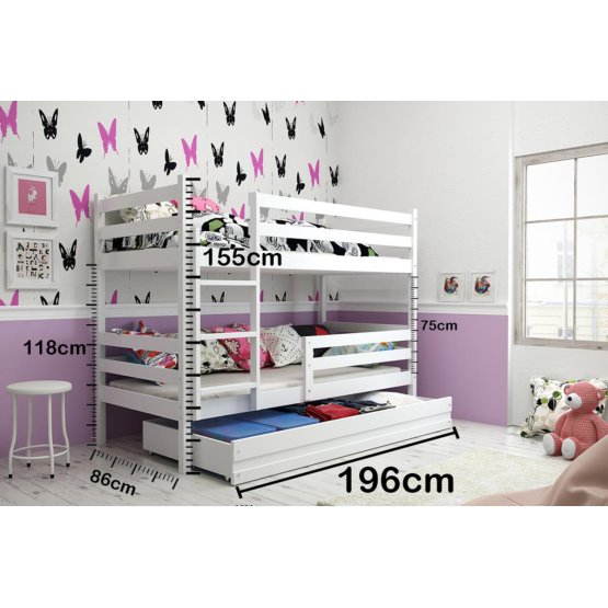 Erika Children's Bunk Bed - White 190 x 80 cm