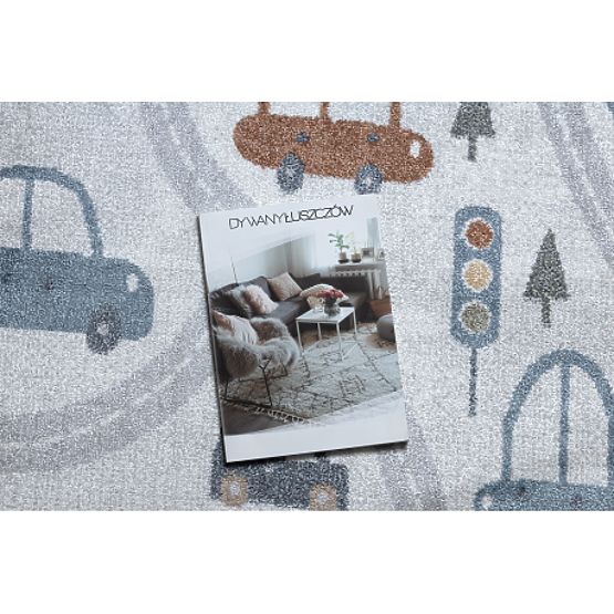 BONO 8436 Round Rug Cars, Streets Cream / Light Gray