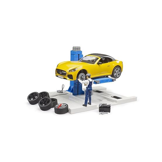 Bruder Auto Repair Shop with Roadster and Mechanic