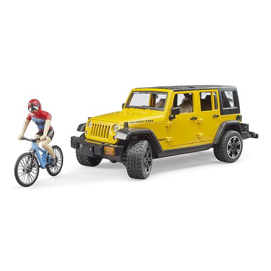 Bruder Jeep Wrangler Rubicon with Cyclist and Bicycle