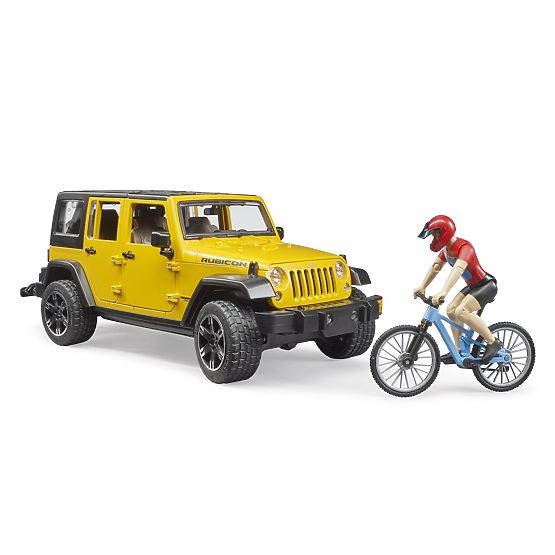 Bruder Jeep Wrangler Rubicon with Cyclist and Bicycle