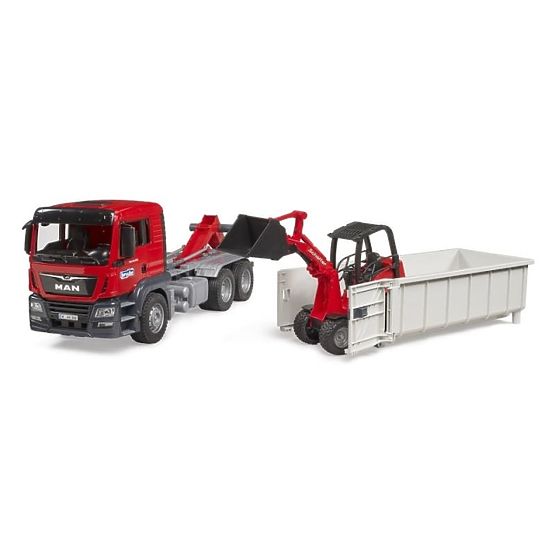 Bruder MAN TGS Truck with Container and Schäffer Hoflader Loader