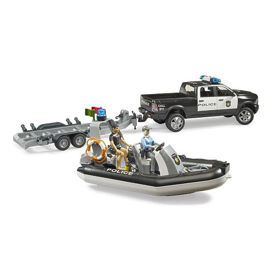 Bruder RAM Police Car with Boat and Two Figures
