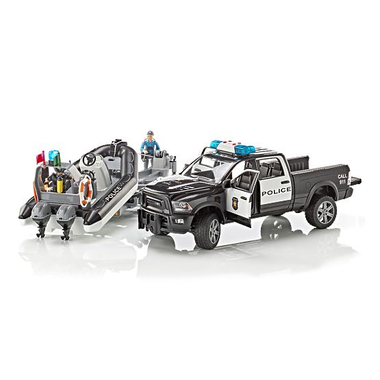Bruder RAM Police Car with Boat and Two Figures