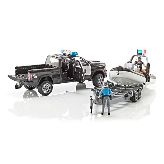 Bruder RAM Police Car with Boat and Two Figures