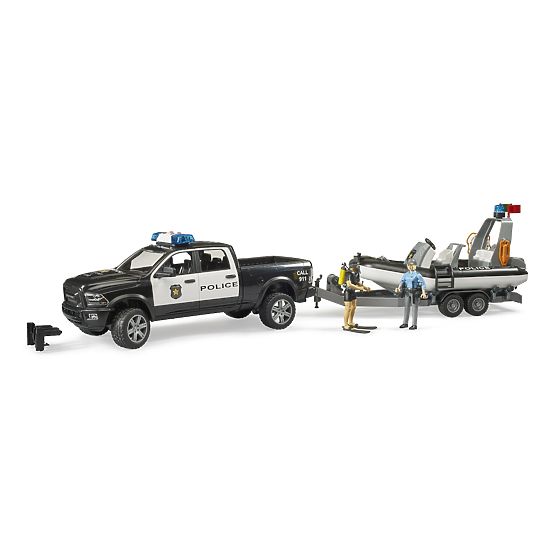 Bruder RAM Police Car with Boat and Two Figures