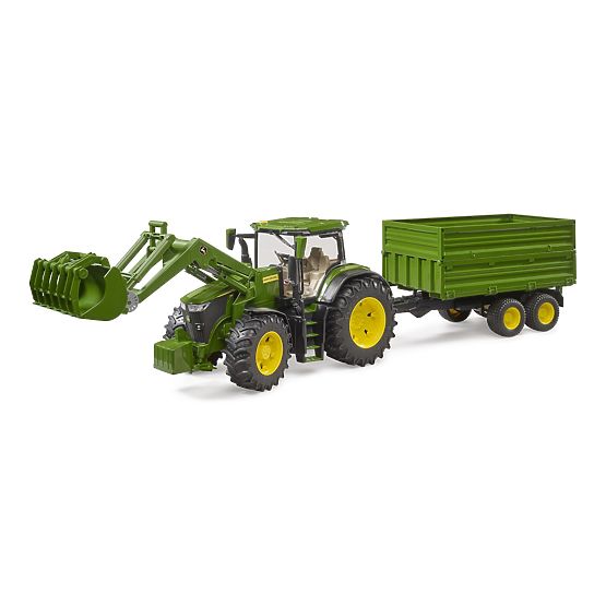 Bruder Tractor John Deere 7R 350 with Front Loader and Tandem Transport Trailer