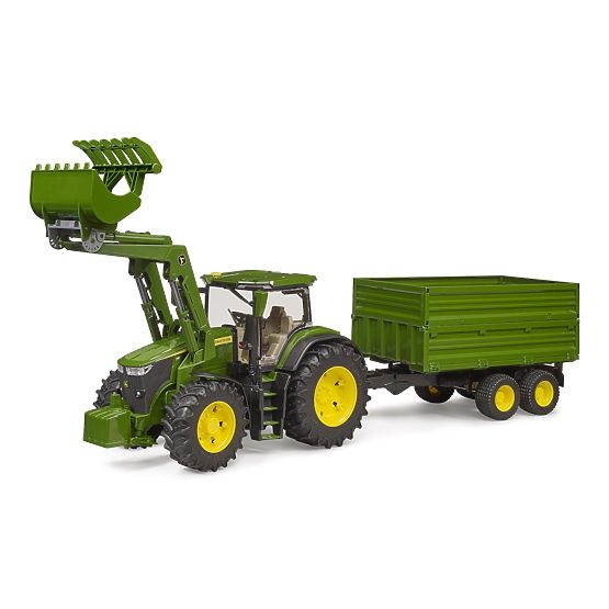 Bruder Tractor John Deere 7R 350 with Front Loader and Tandem Transport Trailer