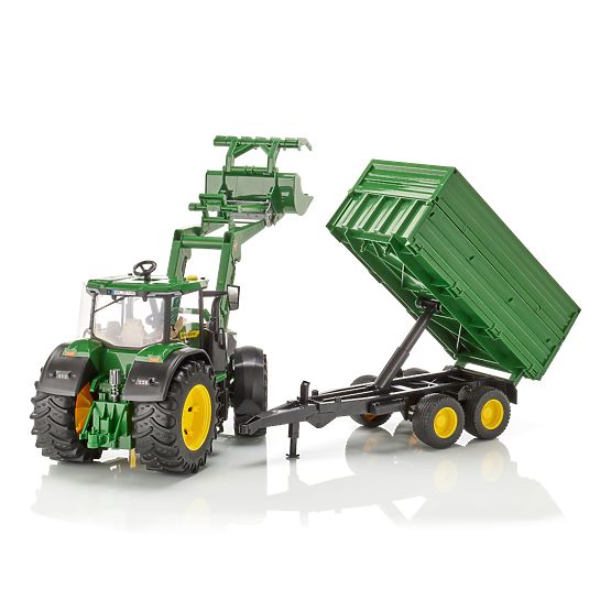 Bruder Tractor John Deere 7R 350 with Front Loader and Tandem Transport Trailer