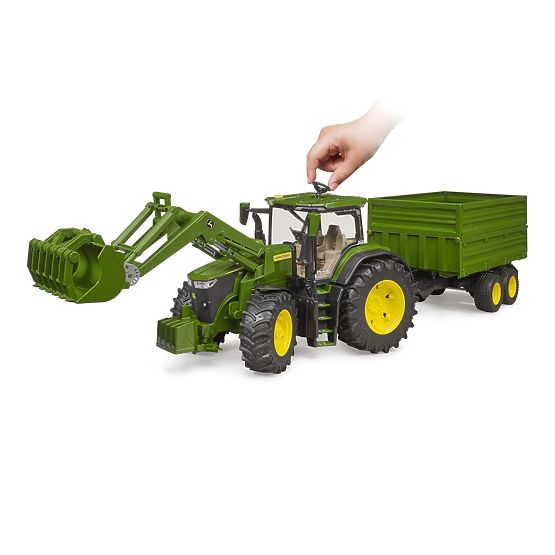 Bruder Tractor John Deere 7R 350 with Front Loader and Tandem Transport Trailer
