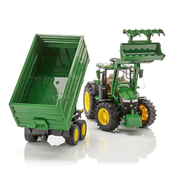Bruder Tractor John Deere 7R 350 with Front Loader and Tandem Transport Trailer