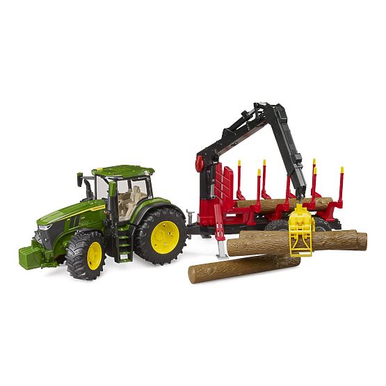 Bruder Tractor John Deere 7R 350 with Rear Trailer and 4 Logs