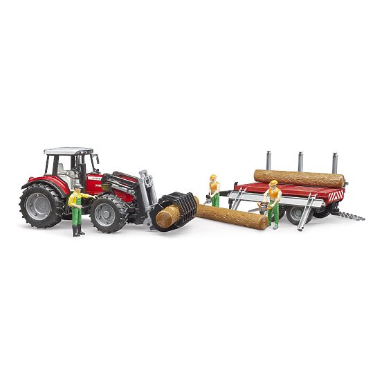 Bruder Tractor Massey Ferguson 7480 with Front Loader and Log Transporter