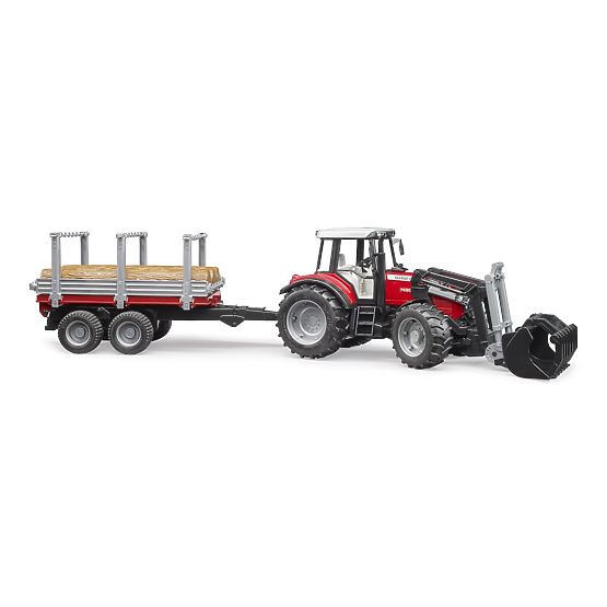 Bruder Tractor Massey Ferguson 7480 with Front Loader and Log Transporter