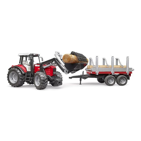 Bruder Tractor Massey Ferguson 7480 with Front Loader and Log Transporter