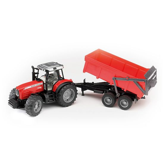 Bruder Tractor MASSEY FERGUSON with Tipping Trailer Red