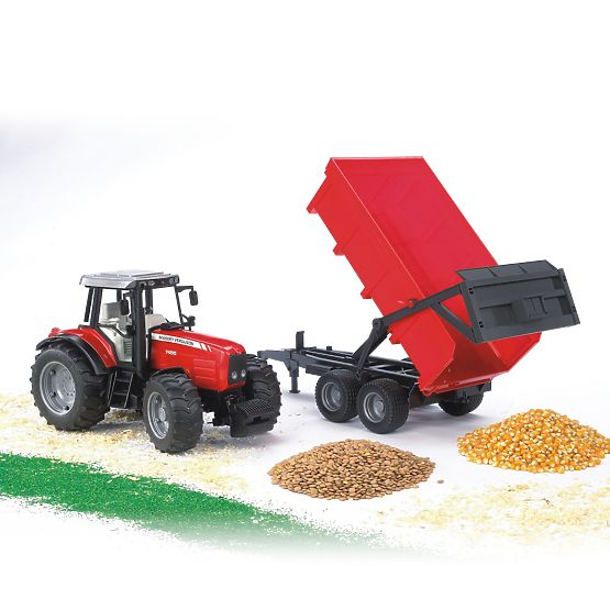 Bruder Tractor MASSEY FERGUSON with Tipping Trailer Red
