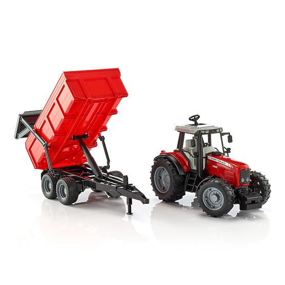Bruder Tractor MASSEY FERGUSON with Tipping Trailer Red
