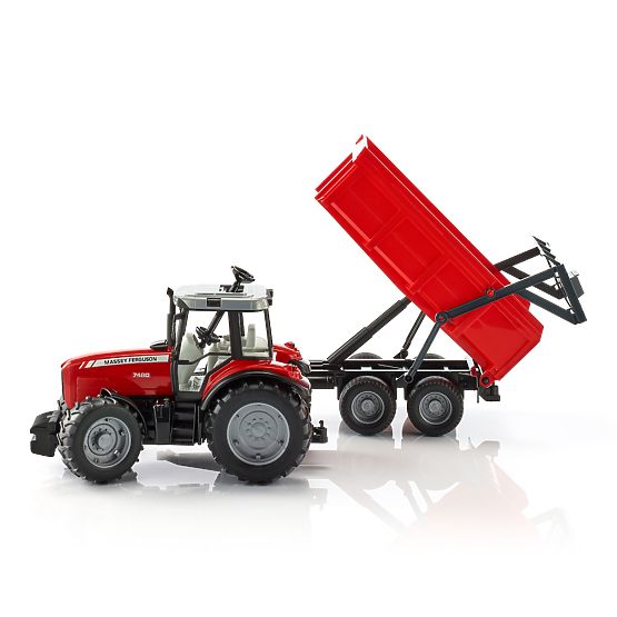 Bruder Tractor MASSEY FERGUSON with Tipping Trailer Red