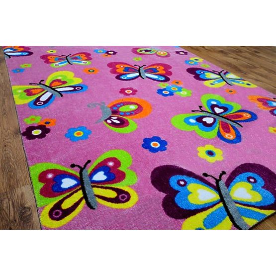 Butterflies Lea Children's Rug - Light Pink