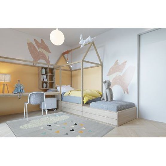 Carpet PASTEL 18409/652 - Cloud Heart BIRD Gray CREAM Turquoise