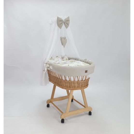 Wicker bed with equipment for a baby - Cotton flowers