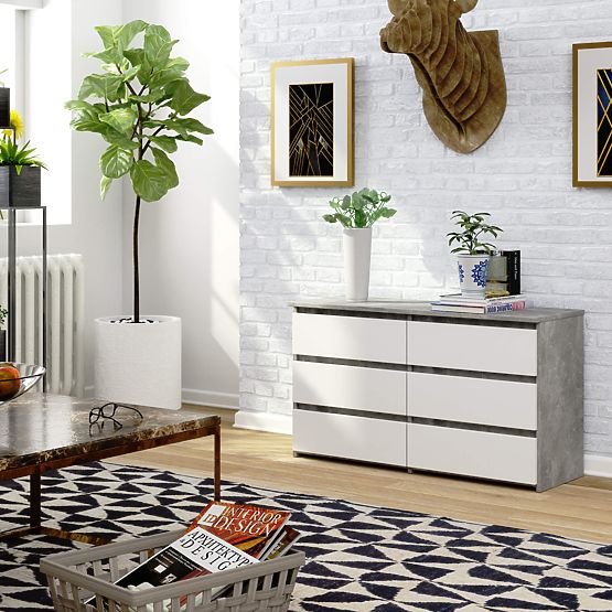 CHEST OF DRAWERS CL100 6DRW CONCRETE / WHITE