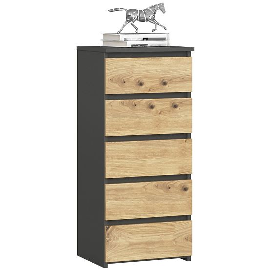 CHEST OF DRAWERS CL5 PK GRAPHITE GRAY/OAK ARTISAN