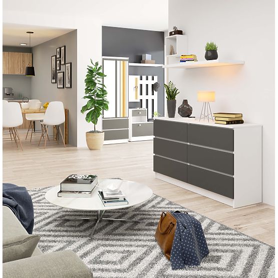 Chest of Drawers K 140 cm 6 Drawers PK White-Graphite Gray