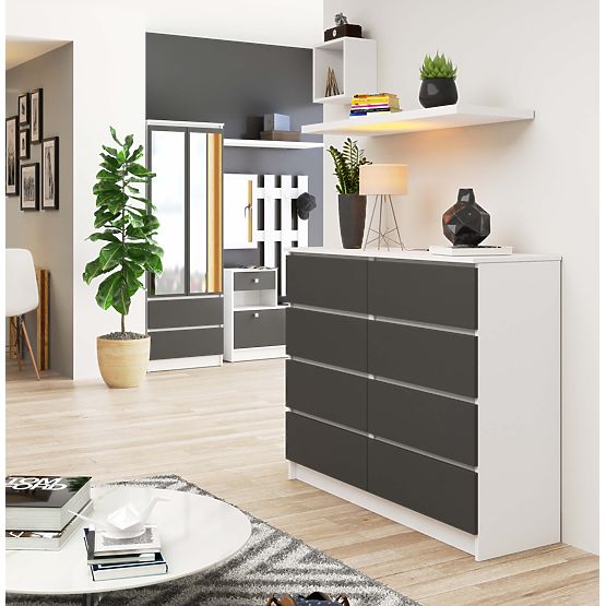 CHEST OF DRAWERS K120 8 DRAWERS WHITE / GRAY