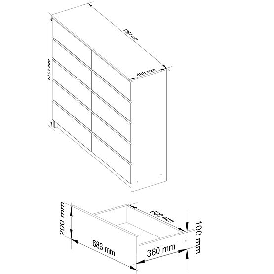 CHEST OF DRAWERS K140 10SZ CLP PK WHITE