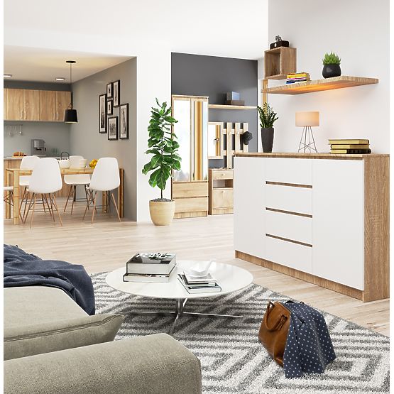 CHEST OF DRAWERS K160 2D 4SZ CLP PK OAK SONOMA / WHITE