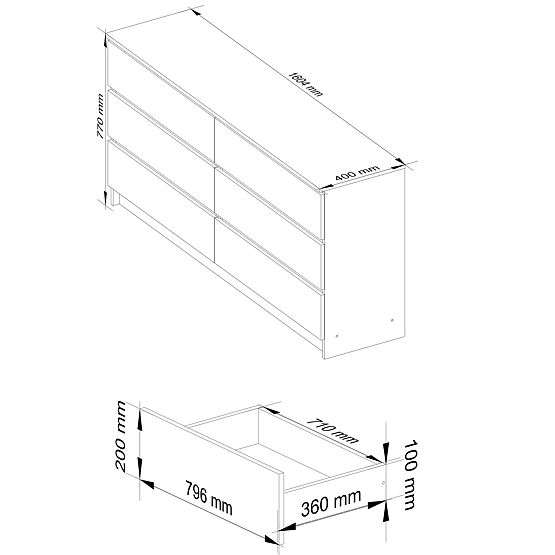 CHEST OF DRAWERS K160 6SZ CLP PK WHITE / GRAY