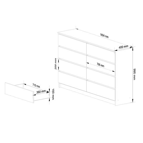 CHEST OF DRAWERS K160 8SZ CLP PK WHITE / OAK SONOMA