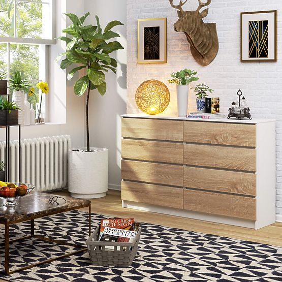 CHEST OF DRAWERS K160 8SZ CLP PK WHITE / OAK SONOMA