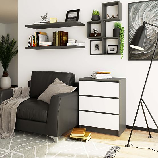CHEST OF DRAWERS K60 3DR CLP GRAPHITE GRAY / WHITE