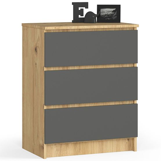 CHEST OF DRAWERS K60 3SZ CLP PK ARTISAN OAK / GRAY