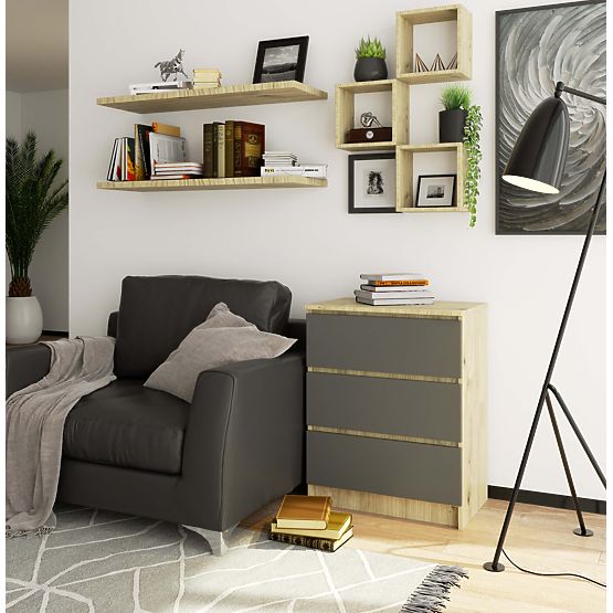 CHEST OF DRAWERS K60 3SZ CLP PK ARTISAN OAK / GRAY