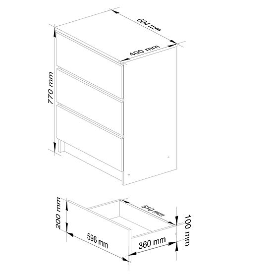 CHEST OF DRAWERS K60 3SZ CLP WHITE / GRAY