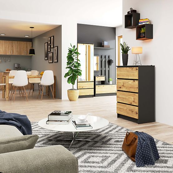 CHEST OF DRAWERS K60 4SZ CLP PK GRAPHITE GRAY / ARTISAN OAK