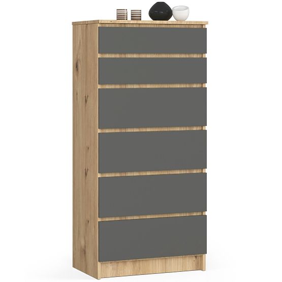 CHEST OF DRAWERS K60 6SZ CLP PK ARTISAN OAK / GRAY