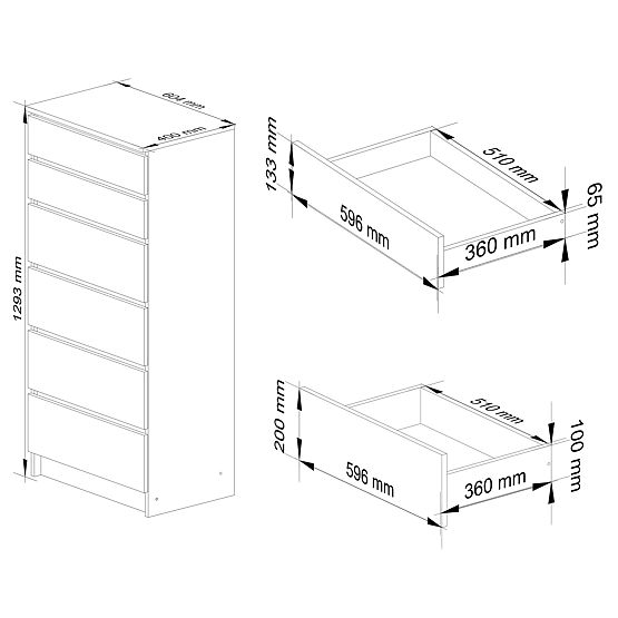 CHEST OF DRAWERS K60 6SZ CLP PK ARTISAN OAK / WHITE